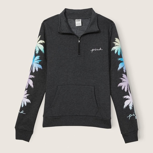 PINK Victoria's Secret Tops - Pink vs palm tree shine quarter zip sweatshirt size xl